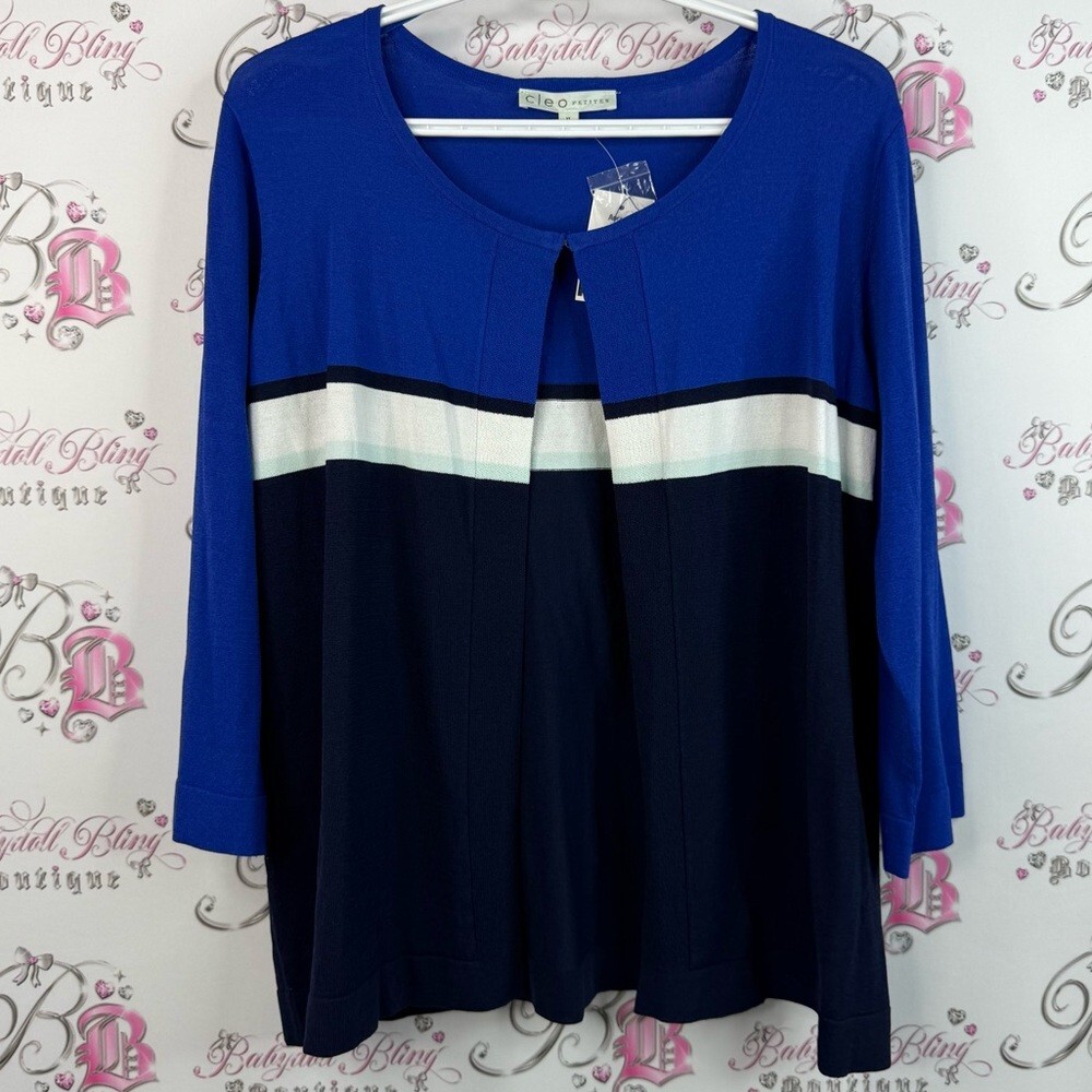 Cleo long sleeve cardigan Blue and Black Blouse with White Accent